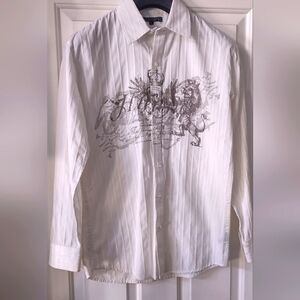 Men's White button down shirt with design on front